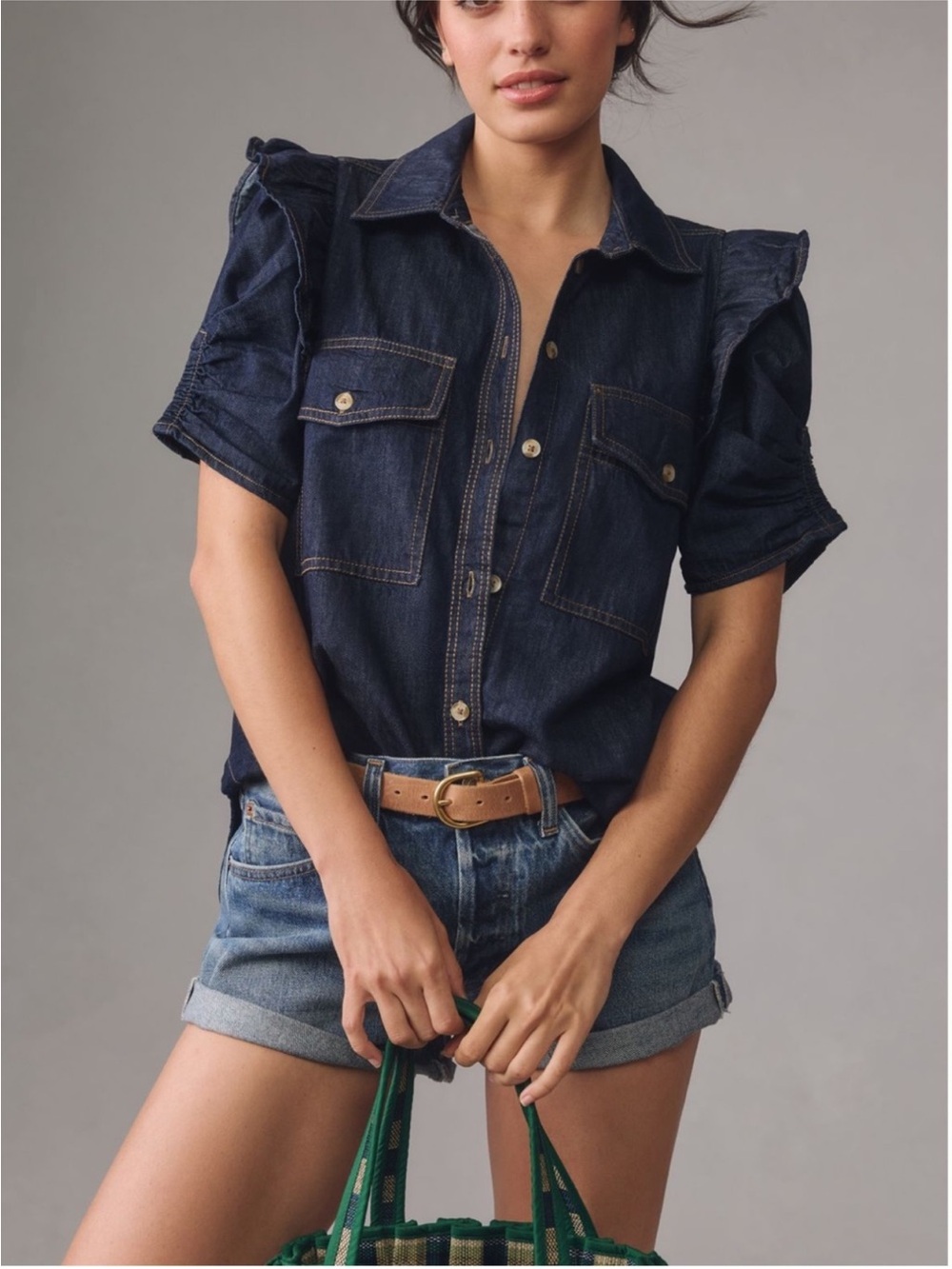 Dark Indigo Denim Puff-Sleeve Shirt - Women